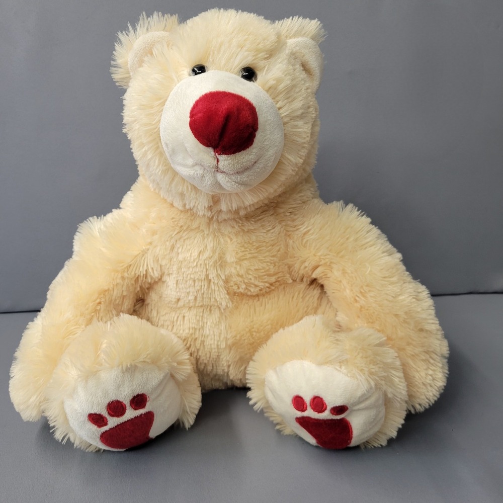 Dan Dee Teddy Bear Shaggy Plush Red Nose Paws Unisex Medium Cream